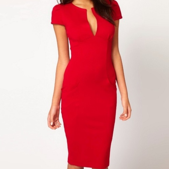 red pencil dress with sleeves